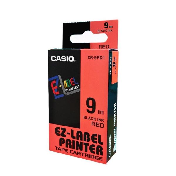 Casio XR-9RD1 EZ Label Printer Tape Cartridge 9mm x 8m - Black on Red (pc)