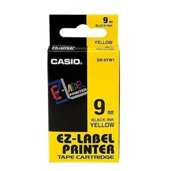 Casio XR-9YW1 EZ Label Printer Tape Cartridge 9mm x 8m - Black on Yellow (pc)