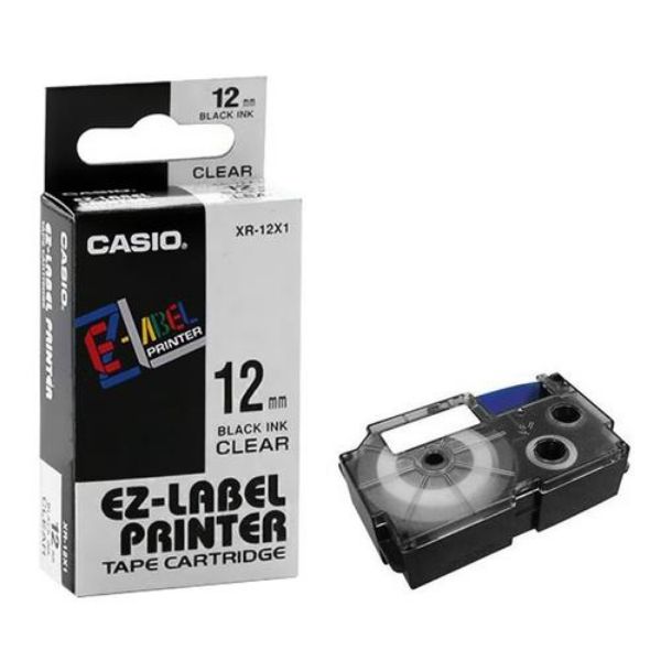 Casio XR-12X1 Tape Cassette 12mm X 8m - Black on Clear (pc)