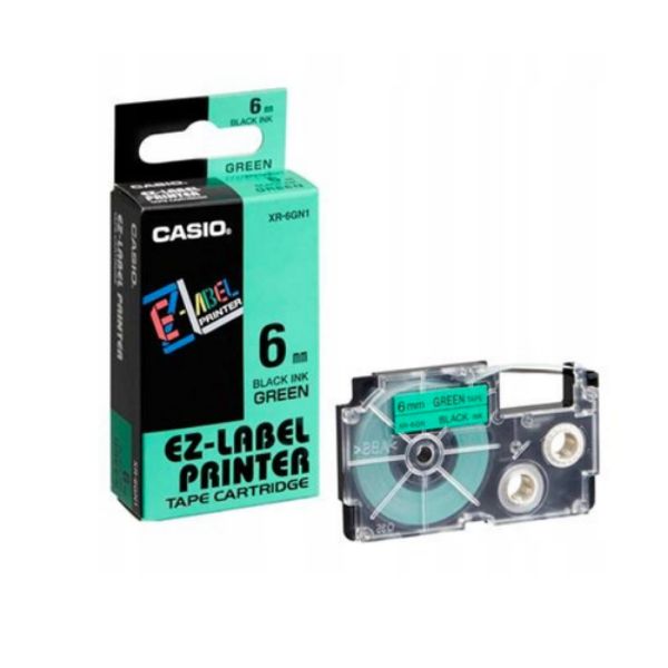 Casio XR-6GN1 Tape Cassette 6mm X 8m - Black on Green (pc)