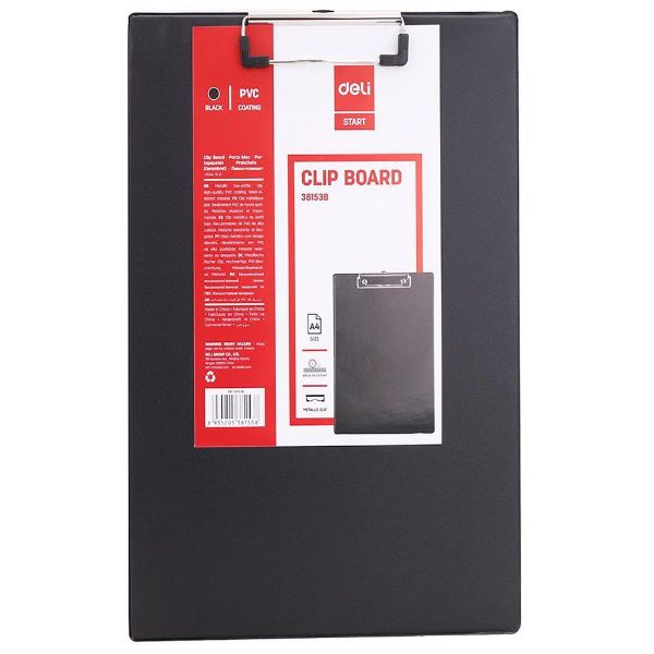 Deli E38153 PVC Coated A4 Clip Board - Black (pc)