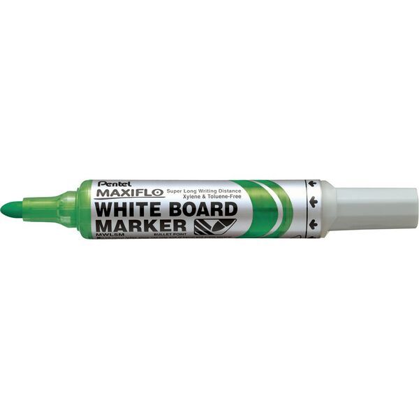 Pentel Maxiflo MWL5 Bullet Tip Whiteboard Marker - Green (Pkt/12pc)