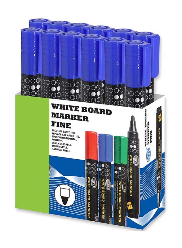 FIS Whiteboard Marker Fine/ Bullet Tip - Blue (Pkt/12pc)