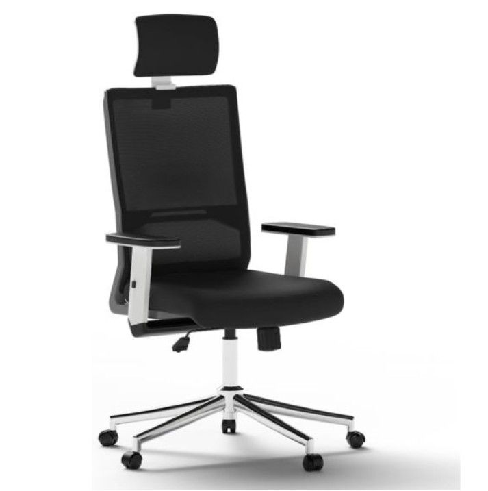 High Back Mesh Chair Adjustable Armrests and Modern Chair with Headrest for Office Black and White