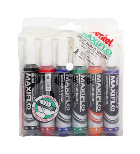 Pentel MWL6 Maxiflow White Board Marker Chisel Tip PKT/6