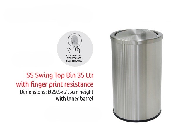 SS Swing Trash Top Bin With Finger Print Resistance 35Ltr