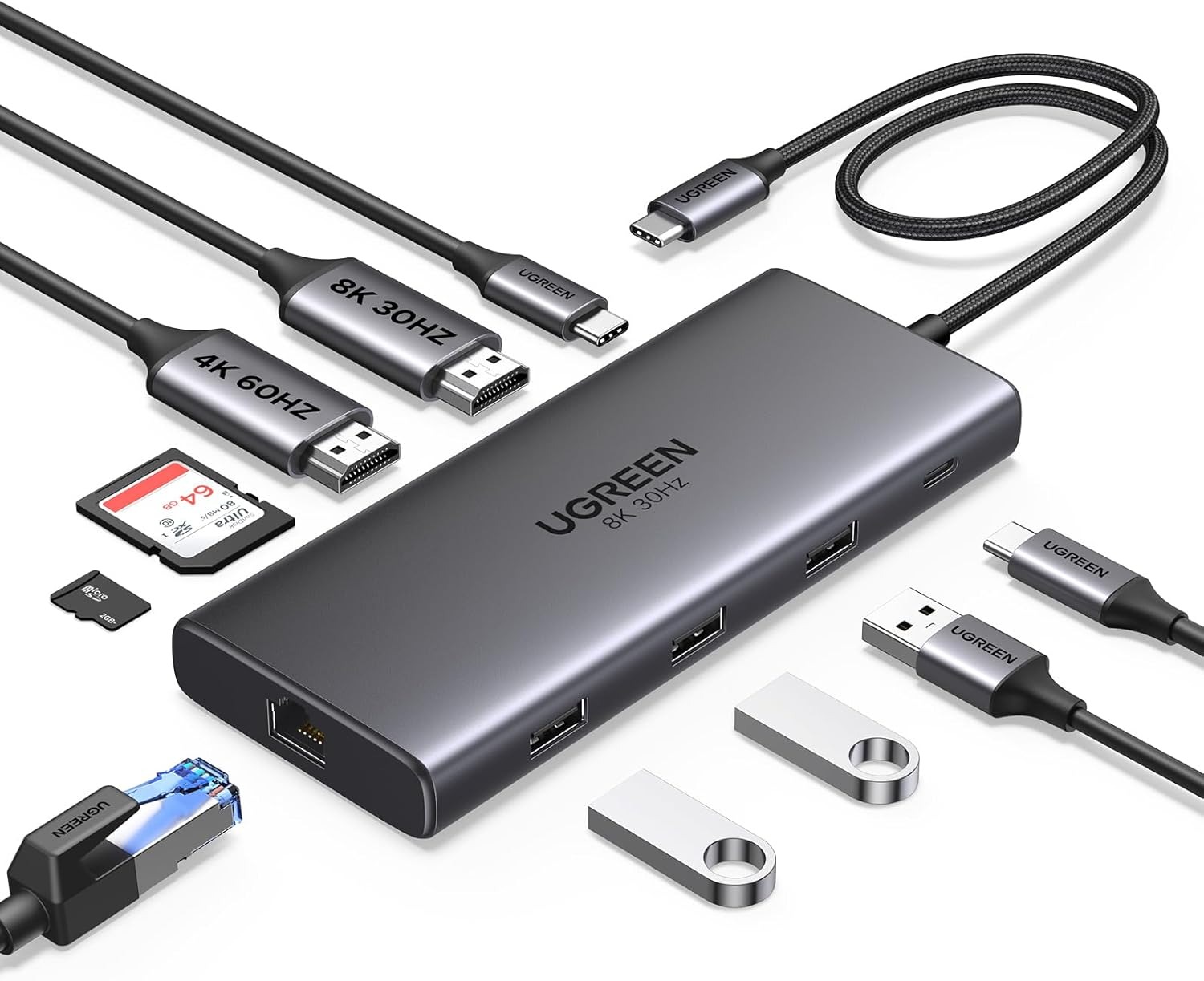 Ugreen USB-C Multifunction Adapter 10 in 1 , 2XHDMI, 3xUSB-A USB-C, Ethernet, Card Reader