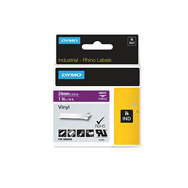 Dymo Rhino 1805428 Vinyl Label Tape 24mm x 5.5m - White on Purple (pc)