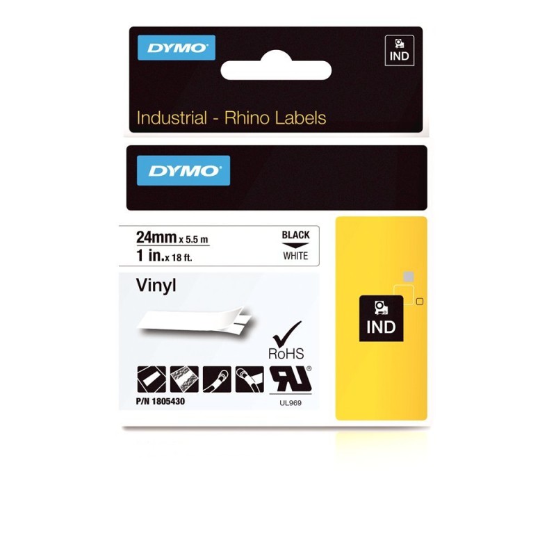 Dymo Rhino 1805430 Vinyl Label Tape 24mm x 5.5m - Black on White (pc)