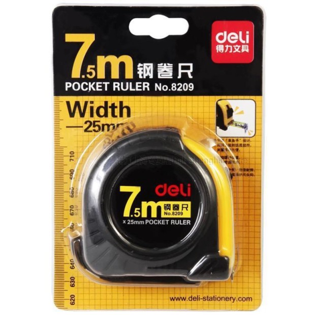 Deli 8209 Magnetic Steel Measuring Tape 7.5m - Yellow (pc)