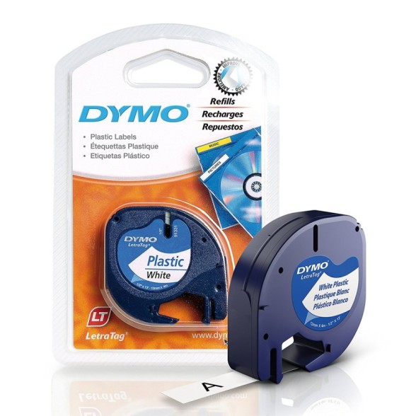 Dymo LetraTag (91201) Plastic Label Tape 12mm x 4m - Black on White S0721610 (pc)