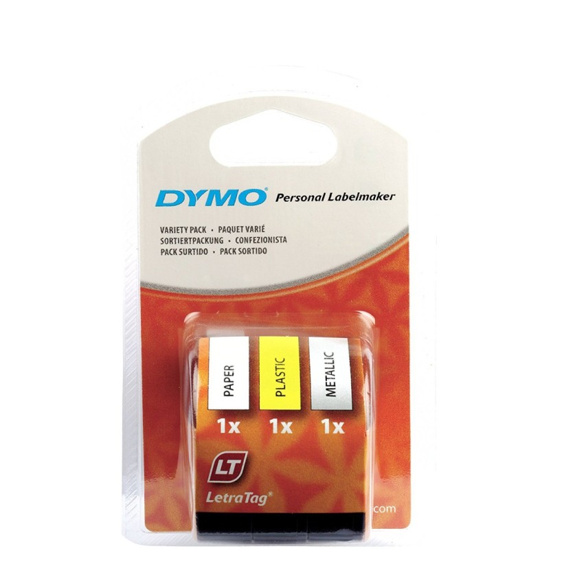 Dymo DYS0721790 (91240) LetraTag Paper/Plastic/Metallic Starter Kit - (pkt/3pcs)