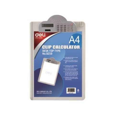 Deli 9259 A4 Size Clipboard with Dual Power 8-Digit Calculator (pc)