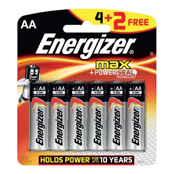 Buy Energizer Max E91BP6 AA 1.5V Alkaline Battery with Power Seal