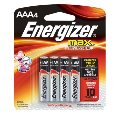 Energizer Max E92BP4 AAA 1.5V Alkaline Battery with Power Seal Technology (pkt/4pc)