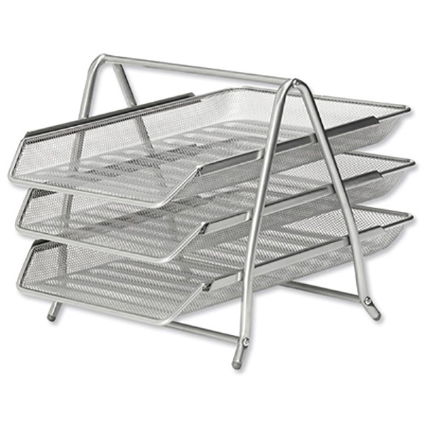 FIS FSOT102SL Wire Mesh 3-Tier Office Tray - Silver (pc)