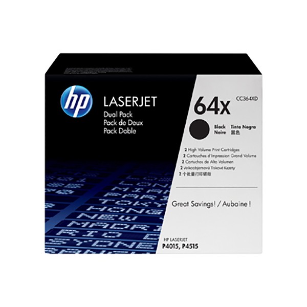 HP 64X Dual Pack High-Yield Laserjet Toner Cartridge (CC364XD) - Black
