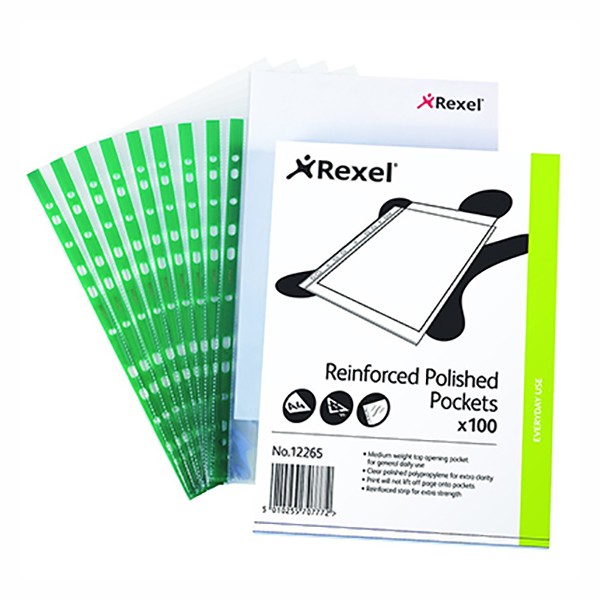 Rexel 12265 CKP Reinforced Pockets A4 - Clear (pkt/100pc)