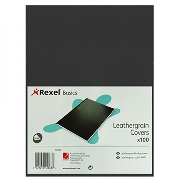 Rexel 2104095 Leather Grain Binding Sheet A4 - Black (pkt/100pcs)