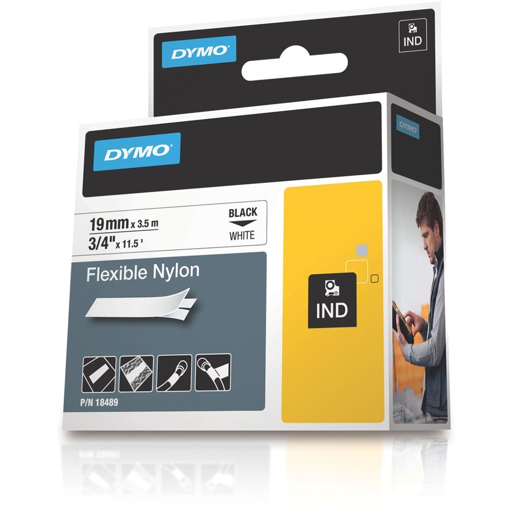 Dymo Rhino S0718120 (18489/18759) Flexible Nylon Tape 19mm x 3.5m - Black on White (pc)