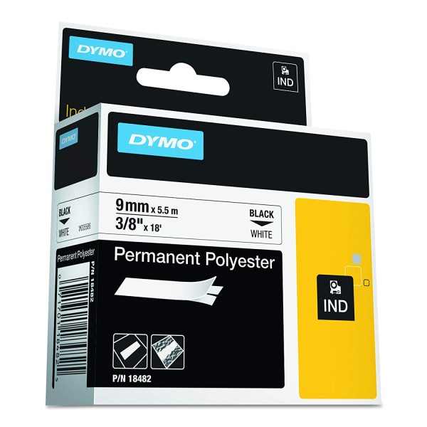 Dymo Rhino S0718240 (18482/18766) Permanent Polyester Tape 9mm x 5.5m - Black on White (pc)