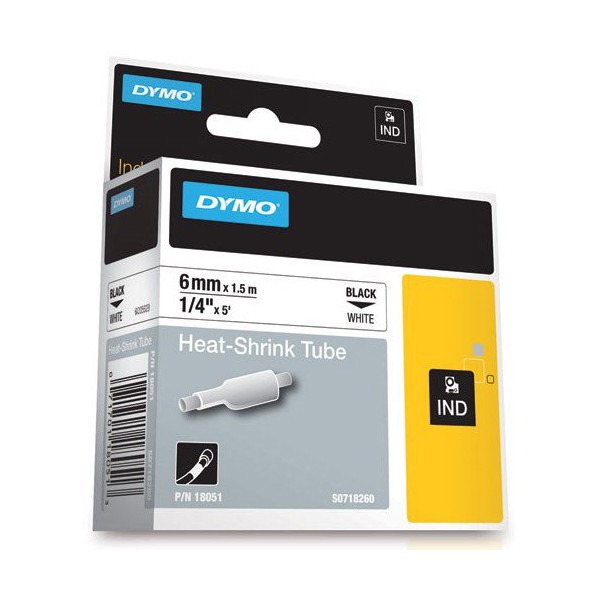 Dymo S0718260 (18051) Rhino Heat-Shrink Cable Label Tube 6 mm x 1.5 m Cassette - Black on White (pc)