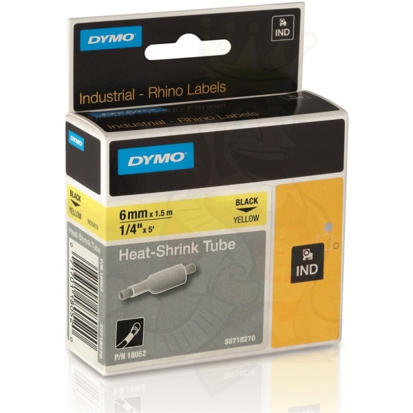 Dymo S0718270 (18052) Rhino Heat-Shrink Cable Label Tube 6mm x 1.5m Cassette - Black on Yellow (pc)