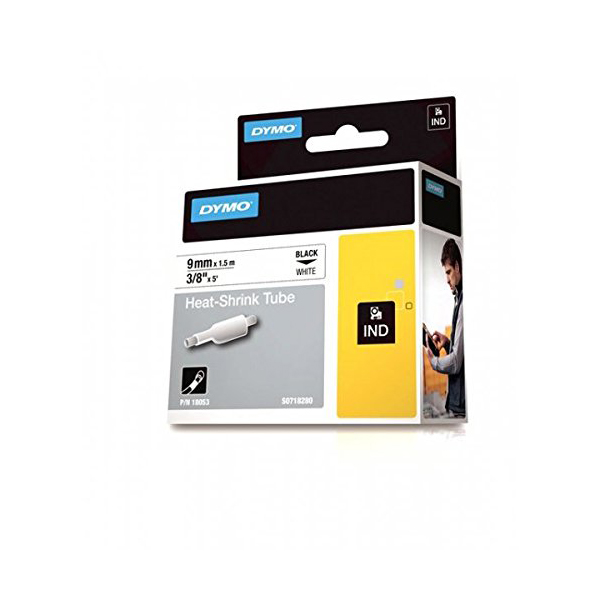 Dymo Rhino S0718280 (18053) Heat-Shrink Cable Label Tube 9mm x 1.5m Cassette - Black on White (pc)