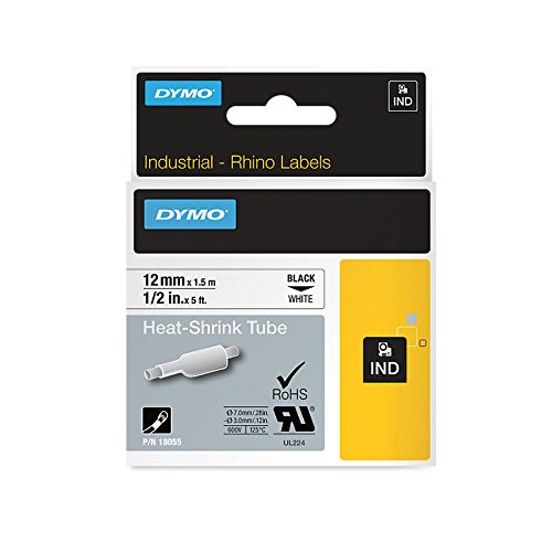 Dymo S0718300 (18055) Rhino Heat-Shrink Cable Label Tube 12mm x 1.5m Cassette - Black on White (pc)