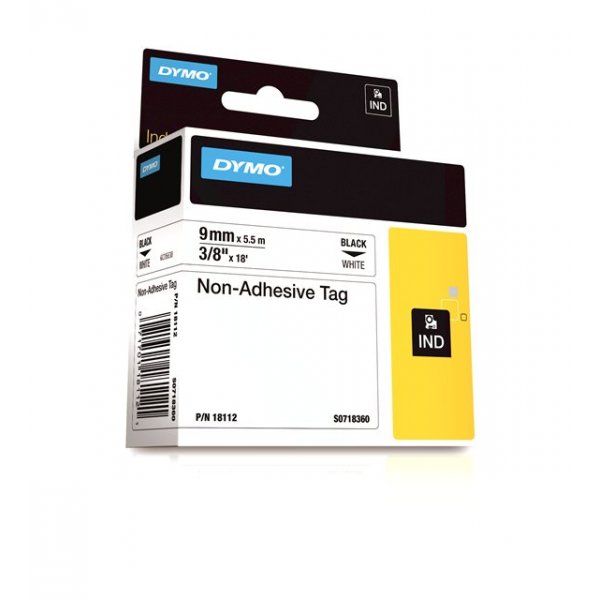 Dymo Rhino S0718360 (18112) Non-Adhesive Tag 9mm x 5.5m - Black on White (pc)