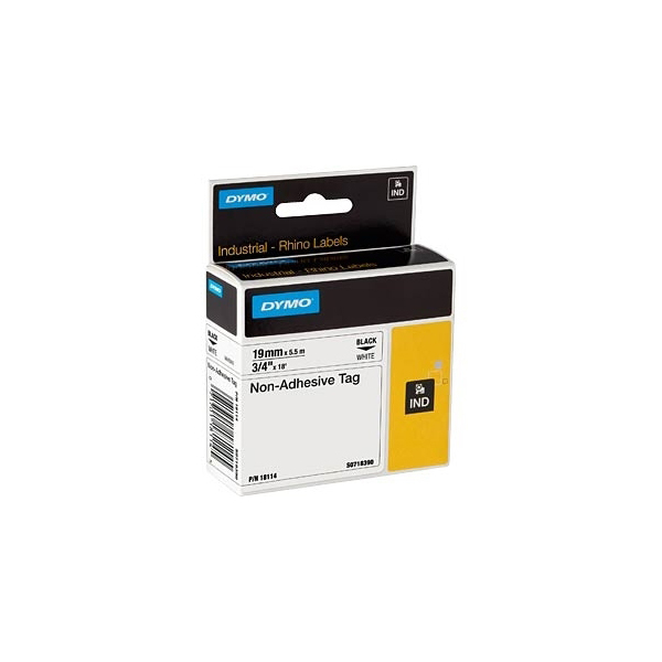 Dymo Rhino S0718390 (18114) Non-Adhesive Tag 19mm x 5.5m - Black on White (pc)