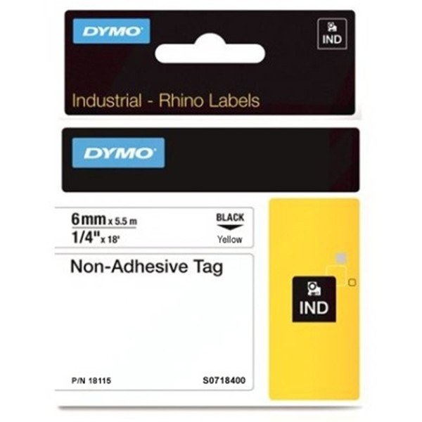 Dymo Rhino S0718400 (18115) Industrial Non-Adhesive Tag 6mm x 5.5m - Black on Yellow (pc)