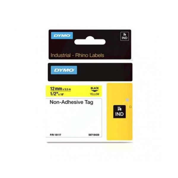 Dymo Rhino S0718420 (18117) Industrial Non-Adhesive Tag 12mm x 5.5m - Black on Yellow (pc)