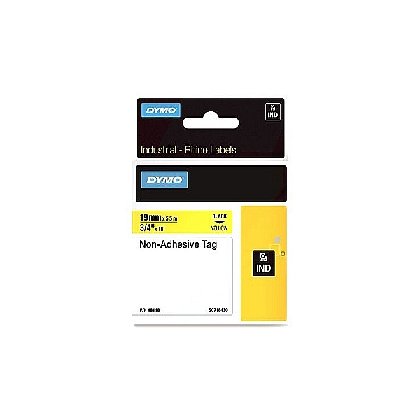 Dymo Rhino S0718430 (18118) Non-Adhesive Tag 19mm x 5.5m - Black on Yellow (pc)