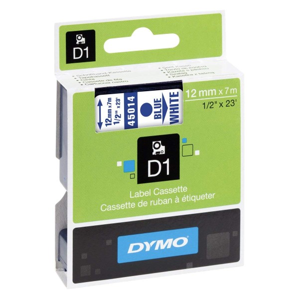 Dymo S0720540 (45014) D1 Standard Self-Adhesive Label Tape 12mm x 7m - Blue on White (pc)