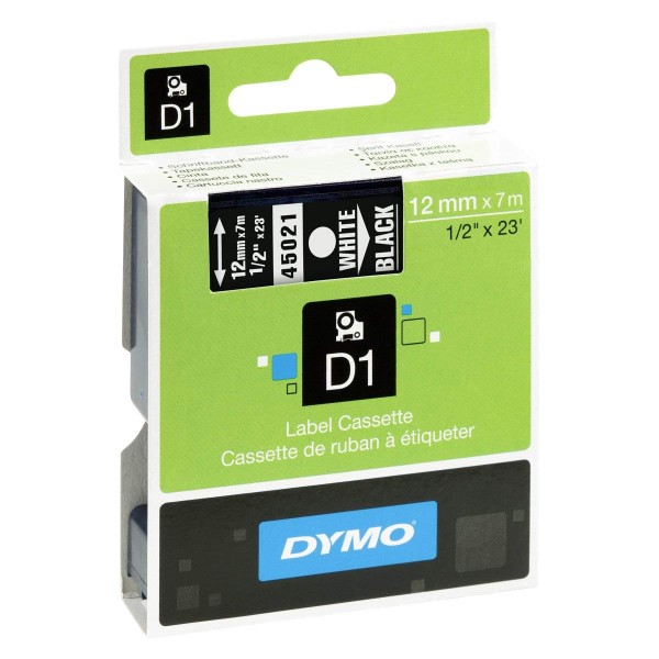 Dymo S0720610 (45021) White on Black D1 Label Tape 12 mm x 7 m - White on Black (pc)