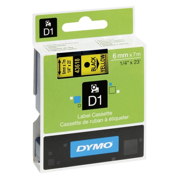 Dymo S0720790 (43618) D1 Label Tape 6mm x 7m - Black on Yellow (pc)