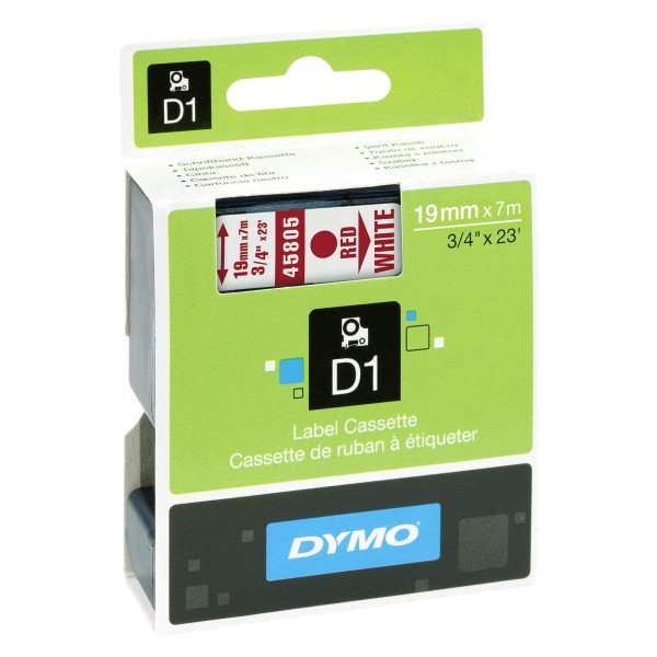 Dymo S0720850 (45805) D1 Standard Label Tape 19mm x 7m - Red on White (pc)