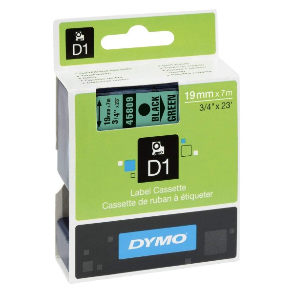 Dymo S0720890 (45809) D1 Standard Label Tape 19mm x 7m - Black on Green (pc)