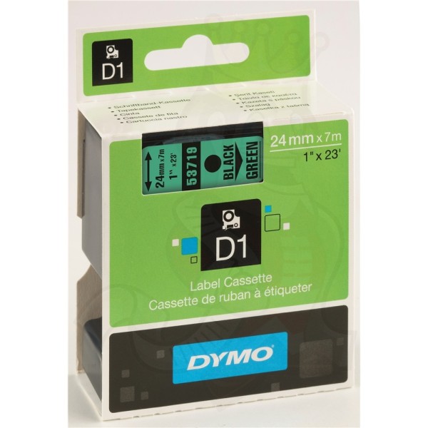 Dymo S0720990 (53719) D1 Label Tape 24mm x 7m - Black on Green (pc)