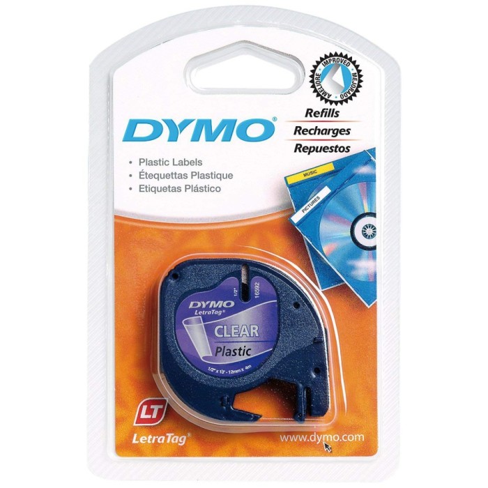 Dymo LetraTag (12267) Plastic Label Tape 12mm x 4m - Black on Transparent S0721530 (pc)