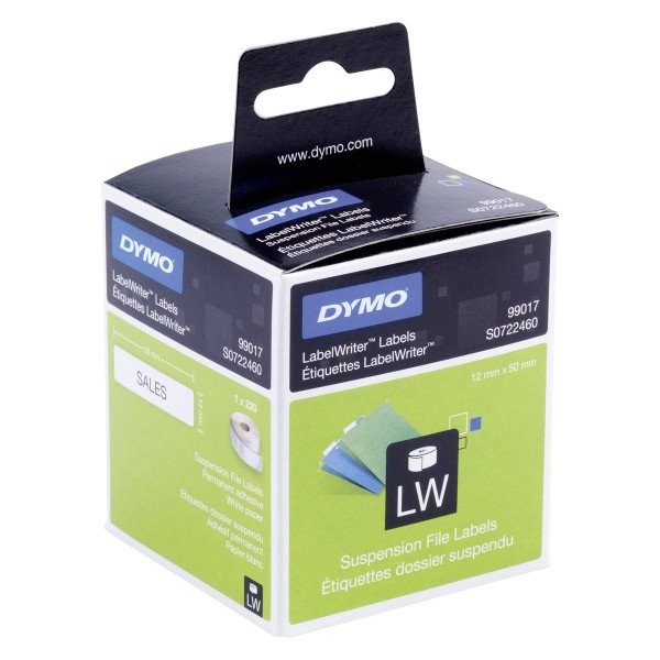Dymo S0722460 (99017) LabelWriter Suspension File Labels 50mm x 12mm - Black Print on White (roll)