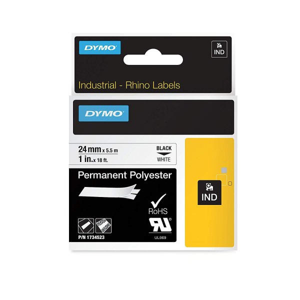 Dymo Rhino S0773830 (1734523) Permanent Polyester Tape 24mm x 5.5m - Black on White (pc)