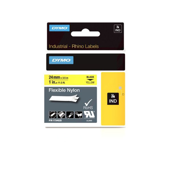 Dymo Rhino S0773850 (1734525)  Flexible Nylon Tape 24mm x 3.5m - Black on Yellow (pc)