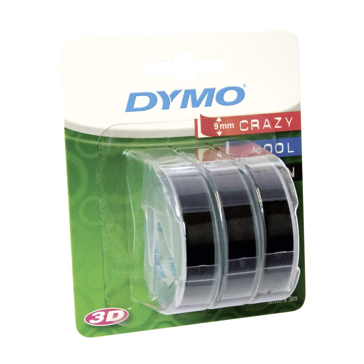 Dymo S0847730 3D Embossing Tape 9mm x 3m - White On Black (pkt/3pcs)