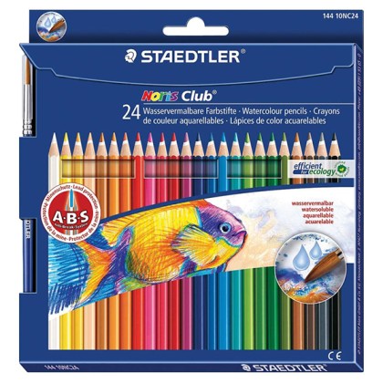 Staedtler 144-10 Aquarell Watercolour Pencils with Brush - Assorted (pkt/24pcs)